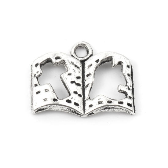 Imagen de Zamak Colgantes Charms Libro Plata Antigua Cruz Hueco 17mm x 14mm, 100 Unidades