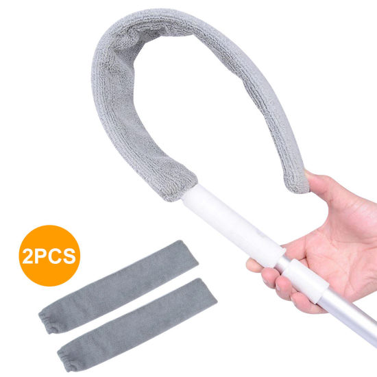 Picture of Gray - Flat Dust Brush Adjustable Long Handle Mop Sweep With 2 Pcs Cloth Cover Flexible Household Cleaner, 1 Set