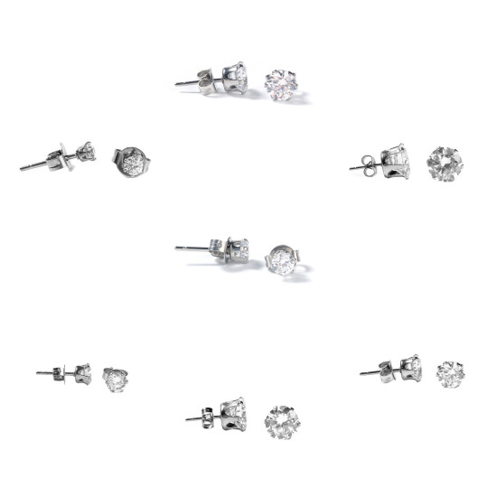 Picture of Stainless Steel & Cubic Zirconia Ear Post Stud Earrings Round 