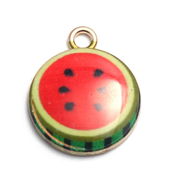 Picture of Zinc Based Alloy Charms Round Disc & Watermelon Fruit Enamel