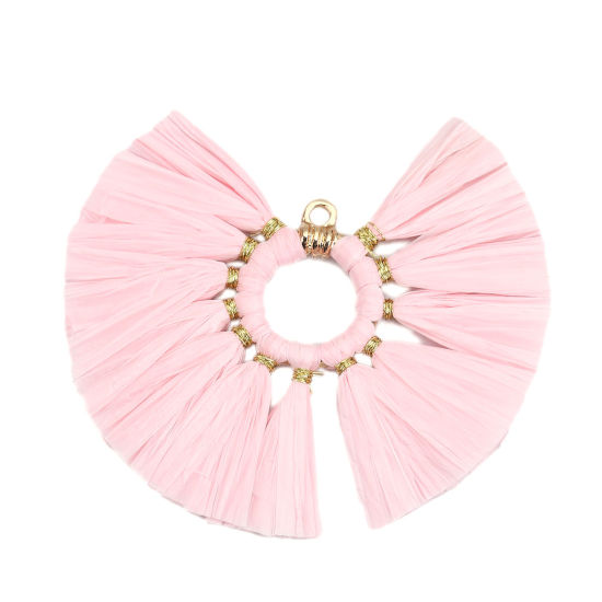 Immagine di Rafia Nappine Ciondoli Tondo Rosa Nappine 5.1cm Dia, 2 Pz