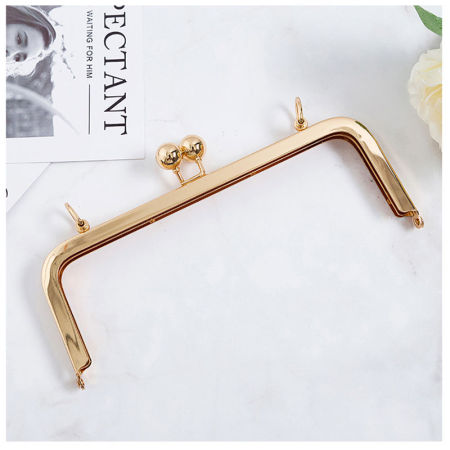 Zinc Based Alloy Kiss Clasp Purse Frame Handles Ball Light Golden 20.5cm, 1 Piece