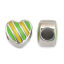 Picture of 304 Stainless Steel Casting Beads Heart Silver Tone Green & Yellow Stripe Enamel 11mm x 11mm, Hole: Approx 4.8mm, 1 Piece