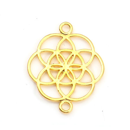 Zamak Flor de la vida Conectores Chapado en Oro 25mm x 20mm, 30 Unidades