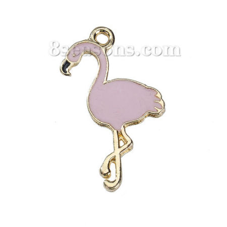 Zinc Based Alloy Charms Flamingo Enamel 