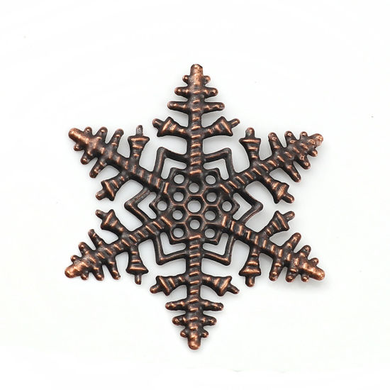 Picture of Iron Based Alloy Filigree Stamping Embellishments Christmas Snowflake Copper 