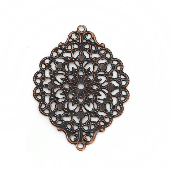 Picture of Iron Based Alloy Filigree Stamping Embellishments Rhombus Antique Copper 53mm(2 1/8") x 38mm(1 4/8"), 30 PCs