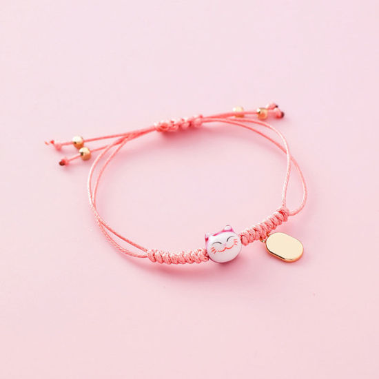 Picture of Braided Bracelets Pink Oval Cat Adjustable 5.5cm Dia., 1 Piece