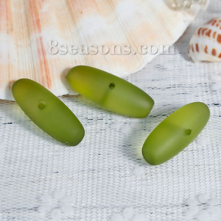 Resin Spacer Sea Glass Beads Oval Army Green Frosted About 26mm x10mm - 25mm x10mm, Hole: Approx 2mm, 5 PCs