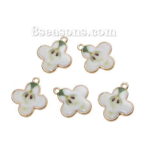 Image de Breloque en Alliage de Zinc Pomme Croix Doré Blanc & Vert 20mm x 17mm, 5 Pcs