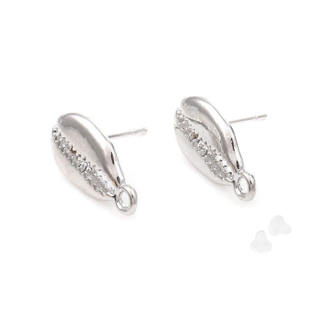 Zinc Based Alloy Ear Post Stud Earrings Findings Shell W/ Loop 