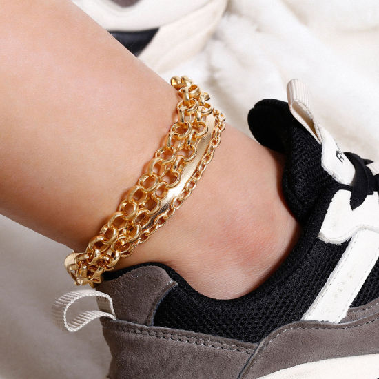 Picture of Copper Thick Chains Anklet Gold Plated 22cm(8 5/8") long, 1 Set ( 4 PCs/Set)