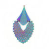 Imagen de Latón Pintura de esmalte Colgantes Multicolor Pluma Flor Filigrana Estampación 65mm x 35mm, 2 Pares