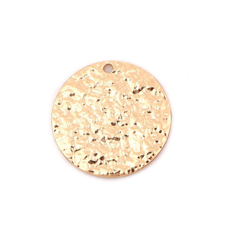 Imagen de Zamak Martillado Colgantes Charms Ronda Chapado en Oro 28mm Dia, 10 Unidades