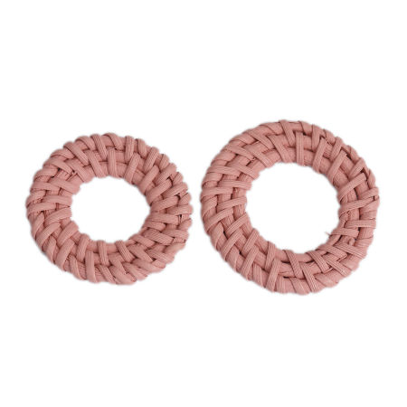 Connecteurs en Rotin Annulaire Rose Foncé Tissé 4.5cm - 4cm Dia, 2 Pcs