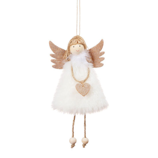 Picture of Plush Hanging Decoration Christmas Supplies White Angel Heart 17cm x 10cm, 1 Piece