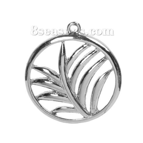 Imagen de Zamak Colgantes Palmera Tono de Plata Ronda 33mm x 29mm, 5 Unidades