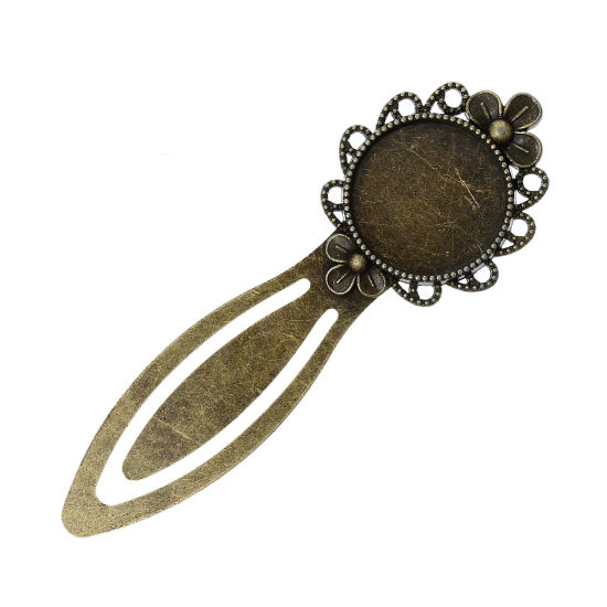 Image de Marquepages en Alliage de Zinc(Sans plomb ni nickel) Forme Rond Bronze antique Fleurs 