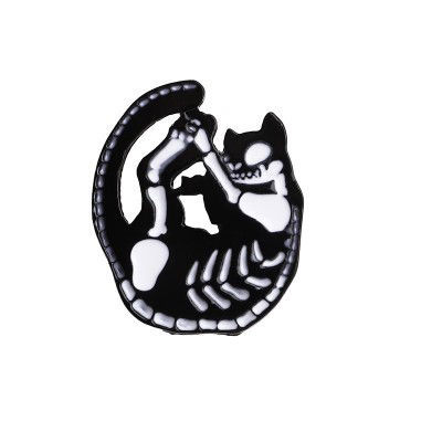 Picture of Halloween Pin Brooches Cat Animal Black & White Enamel 1 Piece