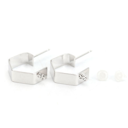Boucles d'Oreilles Puces en Laiton Plaqué Platine Véritable 18K Polygone avec Boucle 17mm x 5mm, Epaisseur de Fil: (20 gauge), 4 Pcs