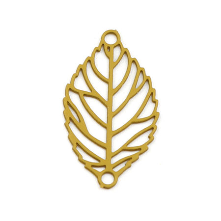 Image de Connecteurs Estampe en Filigrane en Laiton Feuille Gingembre 19mm x 11mm, 20 Pcs