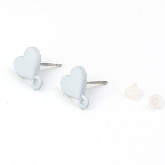 Imagen de Zamak Pendientes Corazón Gris Pintura 11mm x 9mm, Post/ Wire: (21 gauge), 10 Unidades