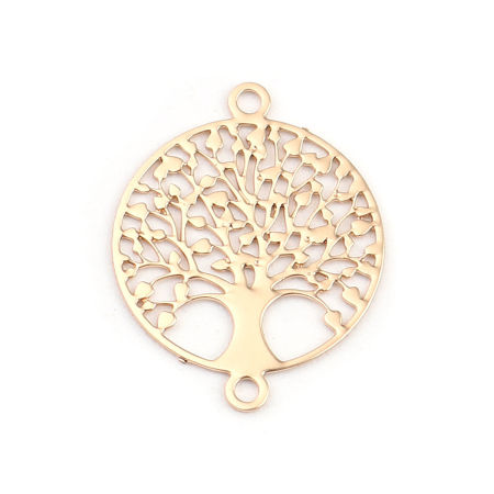 Latón Filigrana Estampación Conectores Ronda KC Dorado Árbol 15mm x 12mm, 20 Unidades