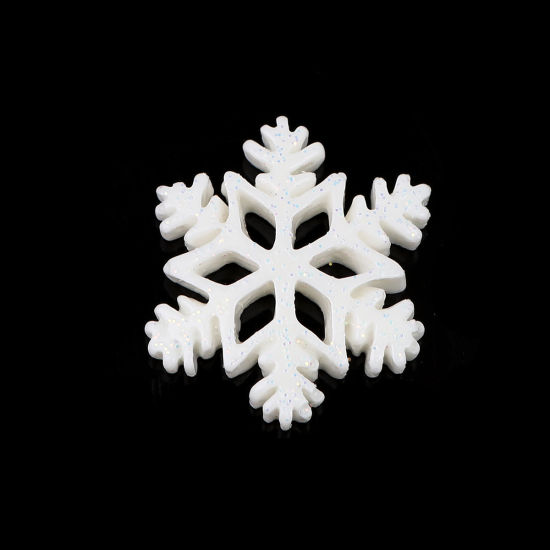 Image de Cabochons d'Embellissement en Résine Flocon de Neige de Noël Blanc 28mm x 24mm, 10 Pcs