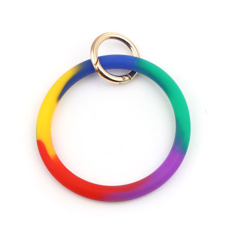 Silicone Keychain & Keyring Gold Plated Multicolor Circle Ring 11.5mm x 9cm, 1 Piece