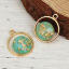 Picture of Zinc Based Alloy Gold Foil Charms Round Gold Plated Green 20mm( 6/8") x 16mm( 5/8"), 10 PCs