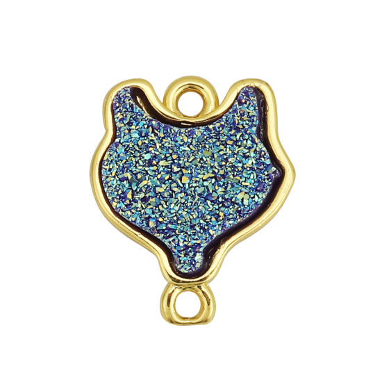 Imagen de Latón & Resina Druzy/ Drusy Conectores Zorro Oro lleno Azul 18mm x 14mm - 17mm x 14mm, 5 Unidades