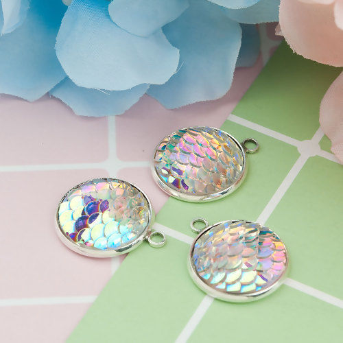 Picture of Zinc Based Alloy & Resin Mermaid Fish/ Dragon Scale Charms Round 