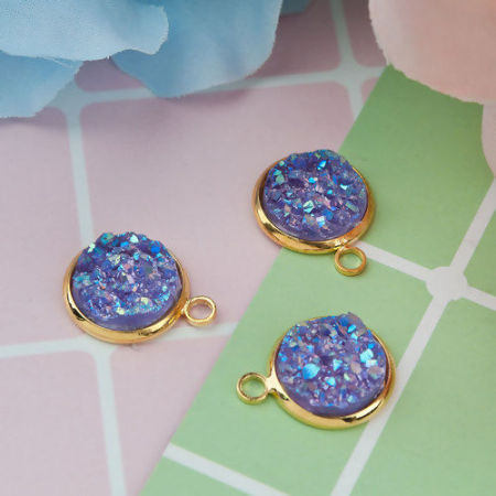Brass & Resin Druzy/ Drusy Charms Round