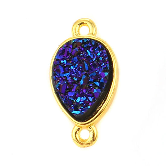 Picture of Brass & Resin Druzy/ Drusy Connectors Drop Gold Filled Blue Violet 16mm( 5/8") x 9mm( 3/8"), 5 PCs                                                                                                                                                            