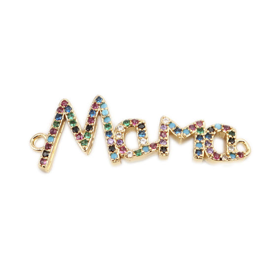Picture of Brass Connectors Gold Plated Message " Mama " Multicolor Rhinestone 31mm x 11mm, 1 Piece                                                                                                                                                                      