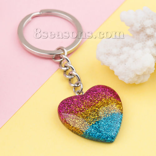 Picture of Resin Keychain & Keyring Heart Glitter 