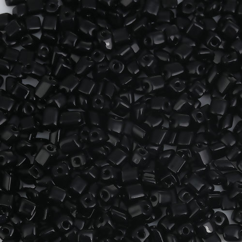 Image de (Importation Tchèque) Perles de Rocaille Oblongues Obliques en Verre Noir Env. 4mm x 4mm, Trou: env. 0.8mm, 30 Grammes (Env. 15 Pcs/Gramme)
