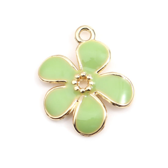 Immagine di Lega di Zinco Charms Fiore Margherita Oro Placcato Verde Smalto 18mm x 15mm , 10 Pz
