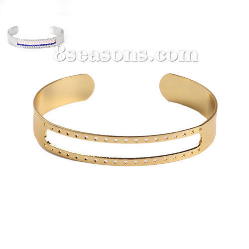 Picture of Brass Seed Beads Weaving Centerline Beadable Open Cuff Bangles Bracelets Base For DIY Jewelry Making Hollow