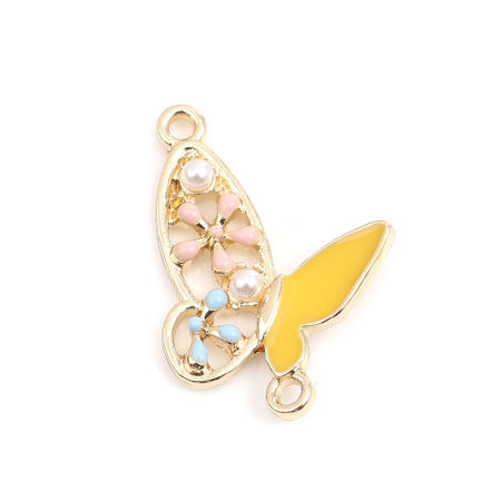 Zamak Insecto Colgantes Charms Mariposa Chapado en Oro Amarillo & Azul Esmalte 21mm x 21mm, 5 Unidades