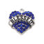Picture of Zinc Based Alloy Charms Heart Silver Tone Black Message " Blessed " Blue Rhinestone 20mm x 20mm, 2 PCs