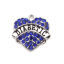 Picture of Zinc Based Alloy Charms Heart Silver Tone Black Message " Diabetic " Blue Rhinestone 20mm x 20mm, 2 PCs