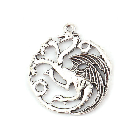 Zinc Based Alloy Pendants Three-headed Dragon Antique Silver Color 35mm(1 3/8") x 32mm(1 2/8"), 10 PCs
