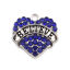 Picture of Zinc Based Alloy Charms Heart Silver Tone Black Message " Believe " Blue Rhinestone 20mm x 20mm, 2 PCs