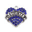 Picture of Zinc Based Alloy Charms Heart Silver Tone Black Message " Daughter " Blue Rhinestone 20mm x 20mm, 2 PCs