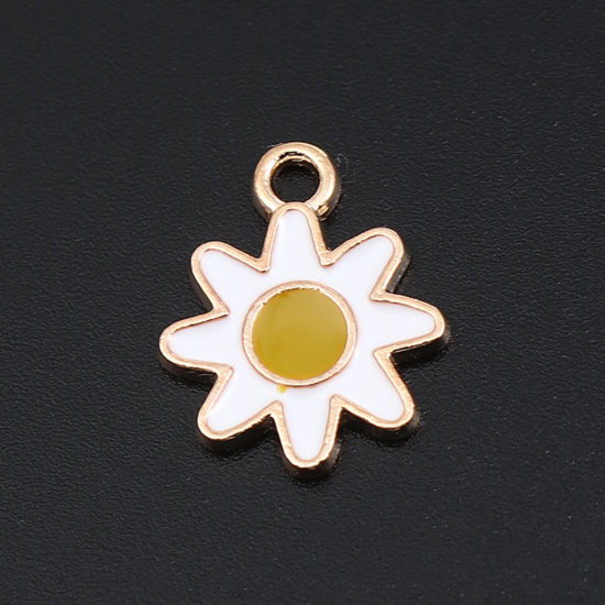 Immagine di Lega di Zinco Charms Oro Placcato Bianco & Giallo Girasole Smalto 16mm x 13mm , 20 Pz