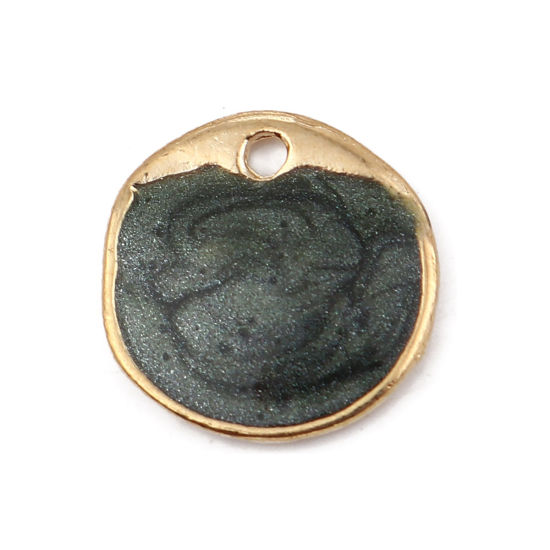 Immagine di Lega di Zinco Smalto Charms Irregolare Oro Placcato Grigio Scuro Tondo Brillio 15mm x 15mm , 5 Pz