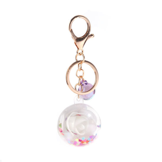 Picture of Keychain & Keyring White Ball Flower Sequins 11.6cm x 4cm, 1 Piece