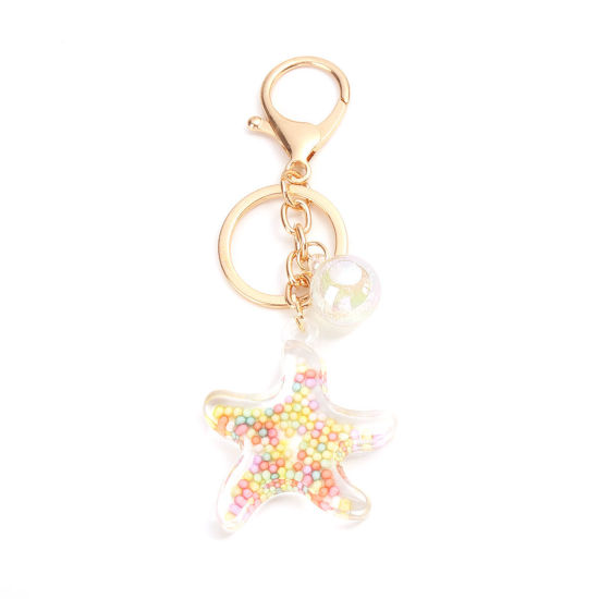 Picture of Keychain & Keyring Gold Plated Multicolor Ball Pentagram Star Sequins 11.5cm x 4.3cm, 1 Piece