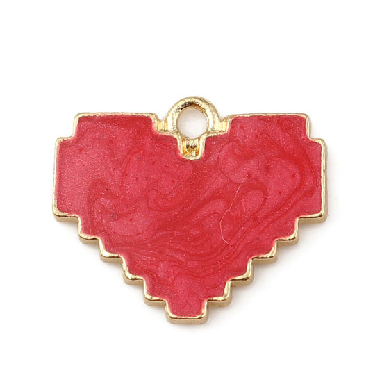Imagen de Zamak Colgantes Charms Corazón Chapado en Oro Rojo Esmalte 18mm x 15mm, 10 Unidades